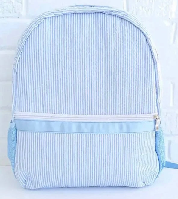 Baby Blue Seersucker Small Backpack with Monogram- your favorite bag!