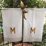 MONOGRAM LINEN GUEST OR HAND TOWEL WITH HEMSTITCH BORDER
