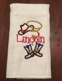 BURP CLOTH MONOGRAM COWBOY or COWGIRL EMBROIDERED