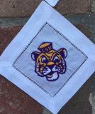 EMBROIDERED LSU TIGERS COCKTAIL NAPKINS S/4