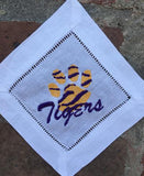EMBROIDERED LSU TIGERS COCKTAIL NAPKINS S/4