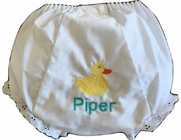 EMBROIDERED DUCK MONOGRAM EYELET DIAPER COVER