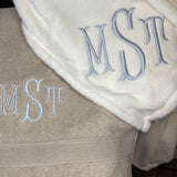 EMBROIDERED PLUSH IVORY THROW OR BLANKET