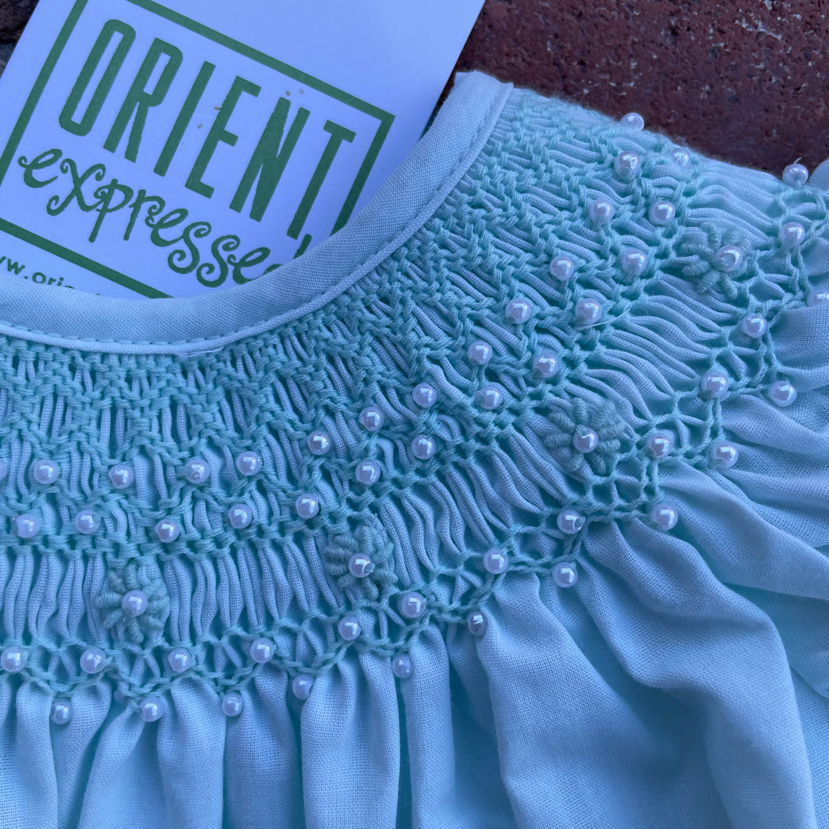 SMOCKED BISHOP DRESS SOFT MINT Orient Expressed SMOCKED BISHOP DRESS SOFT MINT Orient Expressed