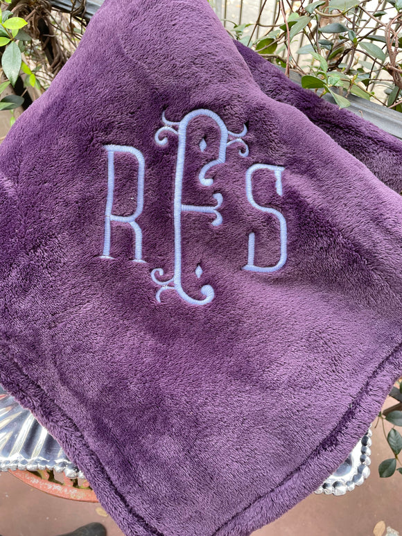 EMBROIDERED PLUSH PLUM THROW OR BLANKET