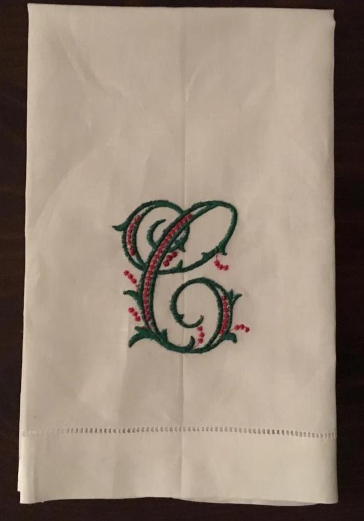 Guest Wreath Embroidered Linen Guest Towel | Embroidered Hand Towel |  Monogram Linen Towel | Hostess Gift Monogram Linens | Bathroom Decor