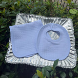 MONOGRAM BLUE KNIT BIB & BURP CLOTH SET