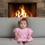 SMOCKED PINK CORDUROY BISHOP DRESS