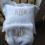 MONOGRAM PILLOW HEMSTITCH LINEN WHITE FLANGE & INSERT