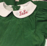 MONOGRAM CORDUROY PETER PAN GREEN DRESS