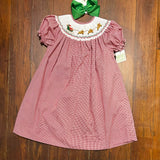 SMOCKED RED GINGHAM SANTA ON SLEIGH BISHOP DRESS