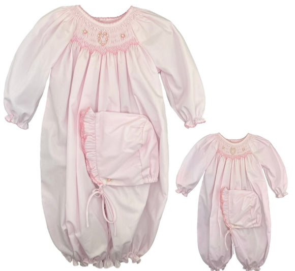 SMOCKED BISHOP CONVERTIBLE GOWN w/ BONNET