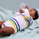 MARDI GRAS STRIPE L/S ONESIE