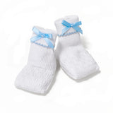 LAYETTE BOOTIES BLUE PICOT TRIM & BOW by PATY