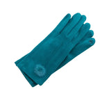 TEAL ULTRASUEDE TOUCHSCREEN GLOVES WITH FUR BALL