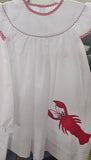 CRAWFISH APPLIQUÉ SEERSUCKER ANGEL SLEEVE DRESS