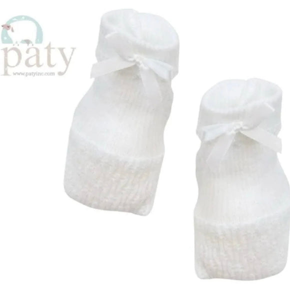 LAYETTE BOOTIES WHITE PICOT TRIM by PATY