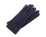 NAVY ULTRASUEDE TOUCHSCREEN GLOVES WITH FUR BALL