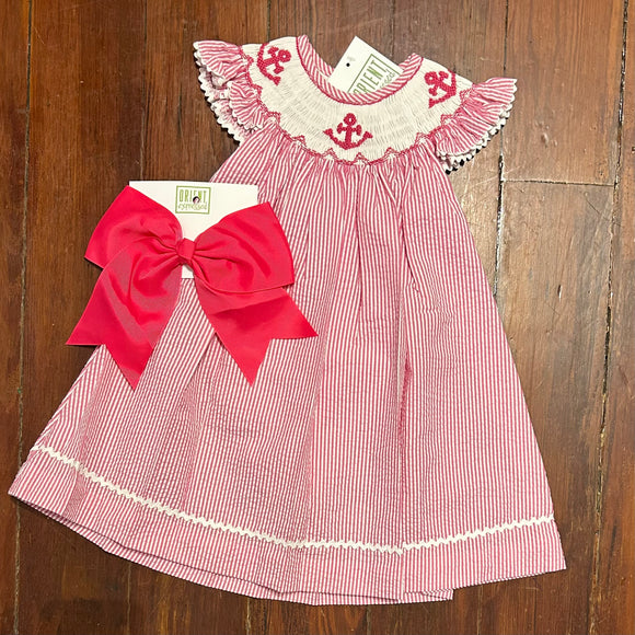 SEERSUCKER ANCHOR SMOCK BISHOP DRESS