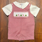 SMOCKED CHRISTMAS TREE RED GINGHAM JOHN JOHN or ROMPER