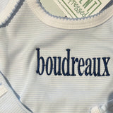 MONOGRAM LAYETTE GOWN BLUE  STRIPE & PICOT TRIM by PATY