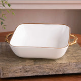 CERAMIC BAMBU SQUARE CASSEROLE CREAM & WHITE