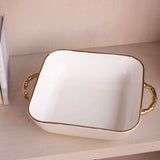 CERAMIC BAMBU SQUARE CASSEROLE CREAM & WHITE