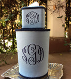 2PC SET EMBROIDERED LINEN WASTE BASKET & TISSUE BOX