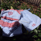 SWIM TRUNKS BLUE/RED SEERSUCKER