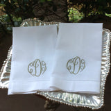 MONOGRAM LINEN GUEST OR HAND TOWEL WITH HEMSTITCH BORDER