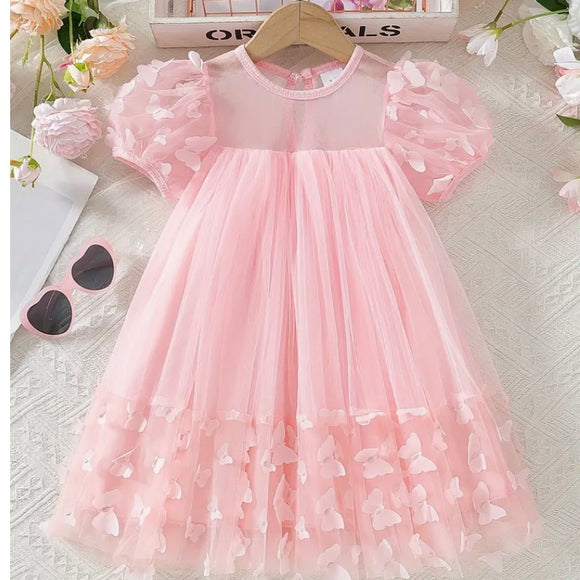 PINK DRESS WITH 3D FLOWERS