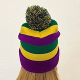 MARDI GRAS STRIPE POM POM CAP