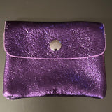 LEATHER METALLIC PURPLE POUCH