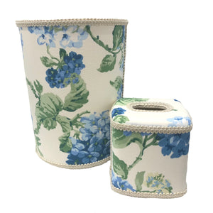 2 PC SET HYDRANGEA PRINT WASTE BASKET & TISSUE BOX