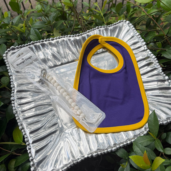MONOGRAM KNIT PURPLE & GOLD BIB