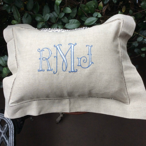 MONOGRAM PILLOW HEMSTITCH LINEN NATURAL 12