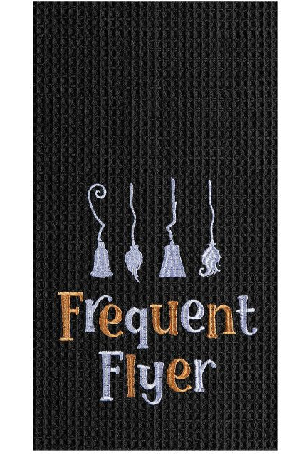 EMBROIDERED FREQUENT FLYER (witches broom) WAFFLE TOWEL