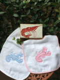 CRAWFISH APPLIQUE EMBROIDERED PINK TERRY BIB