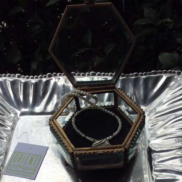 GLASS/BRASS TINKET/JEWELRY BOX
