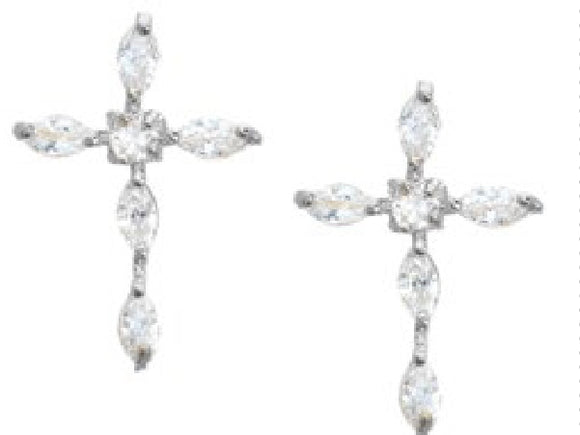 SILVER OVAL CUT CROSS EARRINGS