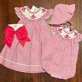 SEERSUCKER ANCHOR SMOCK BISHOP DRESS