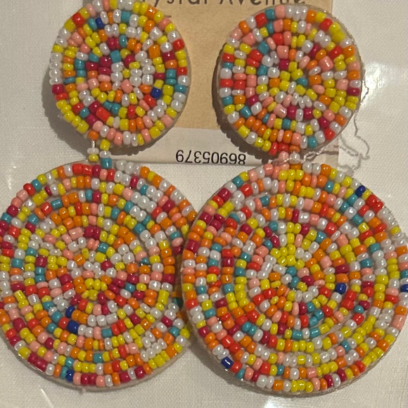 EARRINGS MULTI COLOR SEED BEAD DISKS