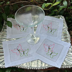 EMBROIDERED BUTTERFLIES COCKTAIL NAPKINS S/4