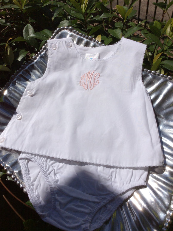 MONOGRAM WHITE 2PC DIAPER COVER SET