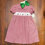 SMOCKED RED GINGHAM CHRISTMAS TREE DRESS