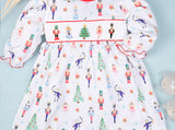 CHRISTMAS NUTCRACKER SMOCKED PRINT DRESS