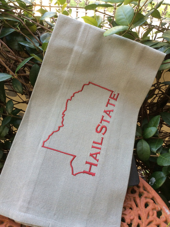EMBROIDERED HAIL STATE KITCHEN TOWEL