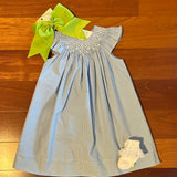 SMOCKED BLUE GINGHAM BISHOP DRESS
