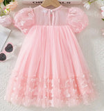 PINK DRESS WITH 3D BUTTERFLIES