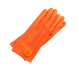 ORANGE ULTRASUEDE TOUCHSCREEN GLOVES WITH FUR BALL